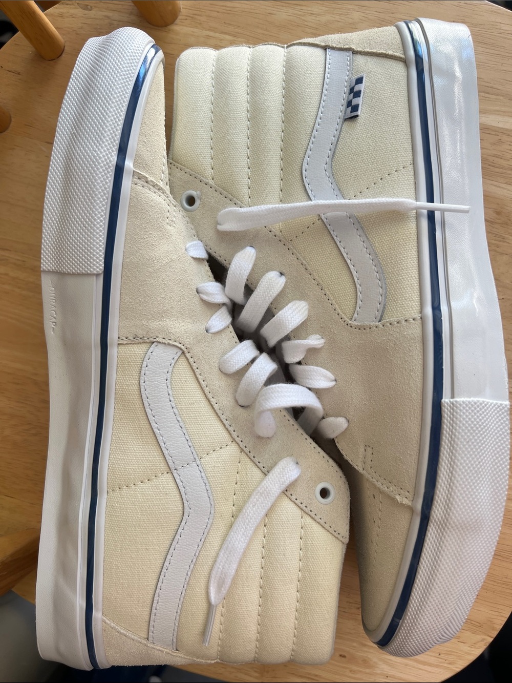 Vans Cream SK8 Hi Sneakers with White Side Stripe